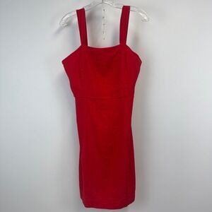 Halston Womens Red Linen Blend Smocked Back Sheath Mini Dress Size 6